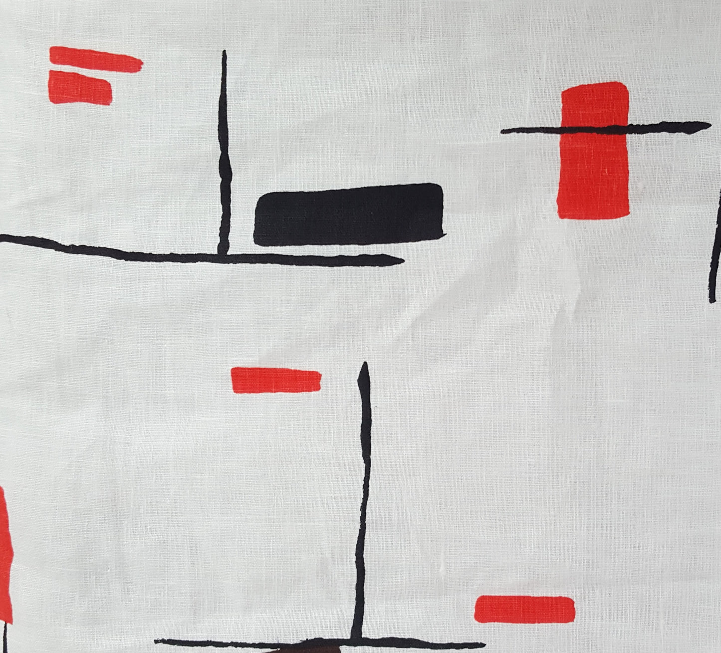 100% Woven Linen Black Brown Red Abstract Print