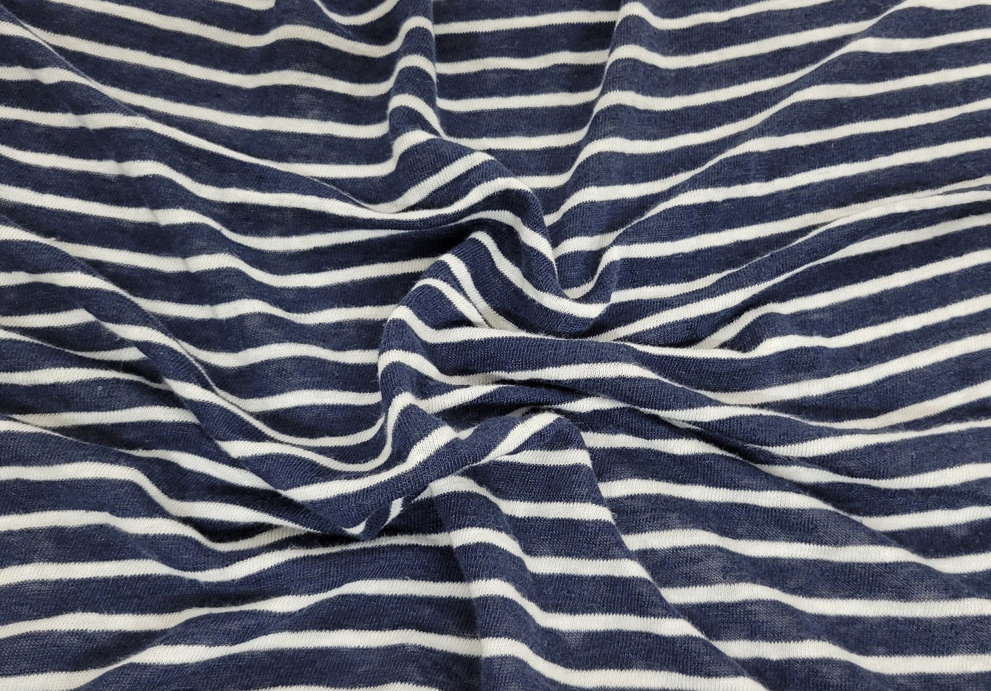 Navy With White Stripe Yarn Dye Linen Jersey