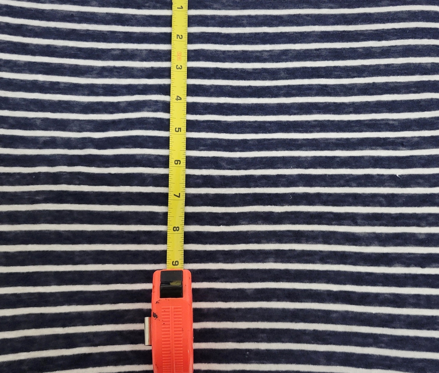Navy With White Stripe Yarn Dye Linen Jersey