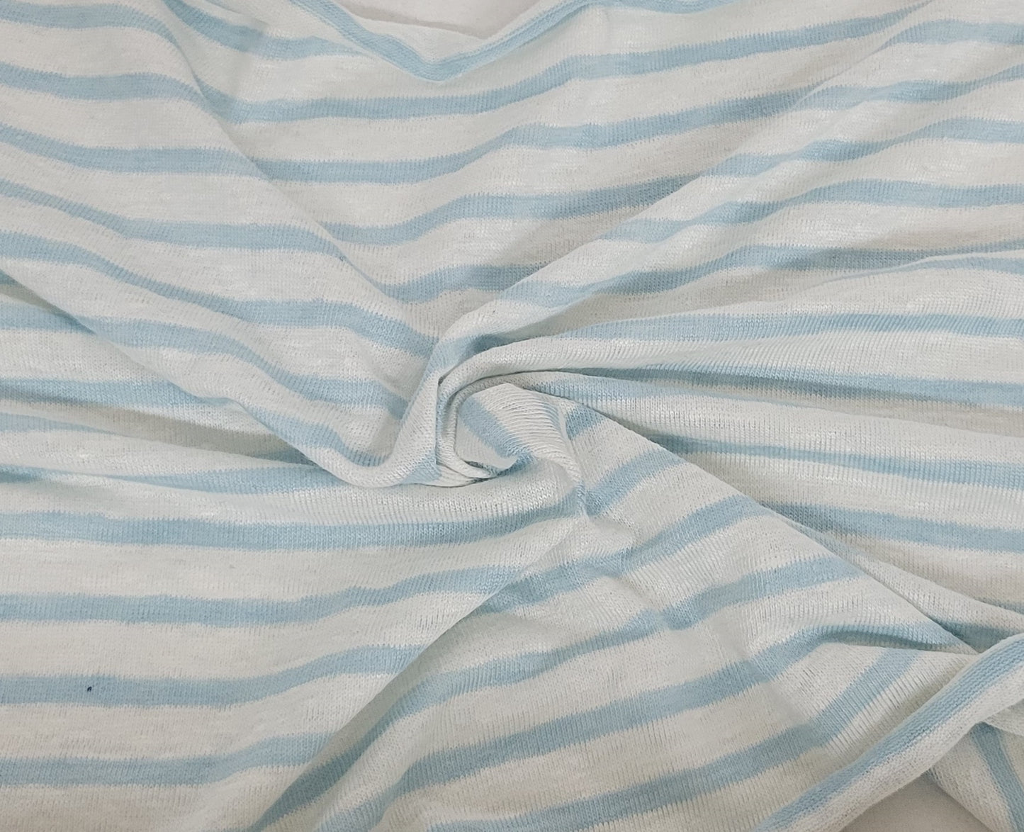 Yarn Dye Stripe White Light Blue Linen Jersey