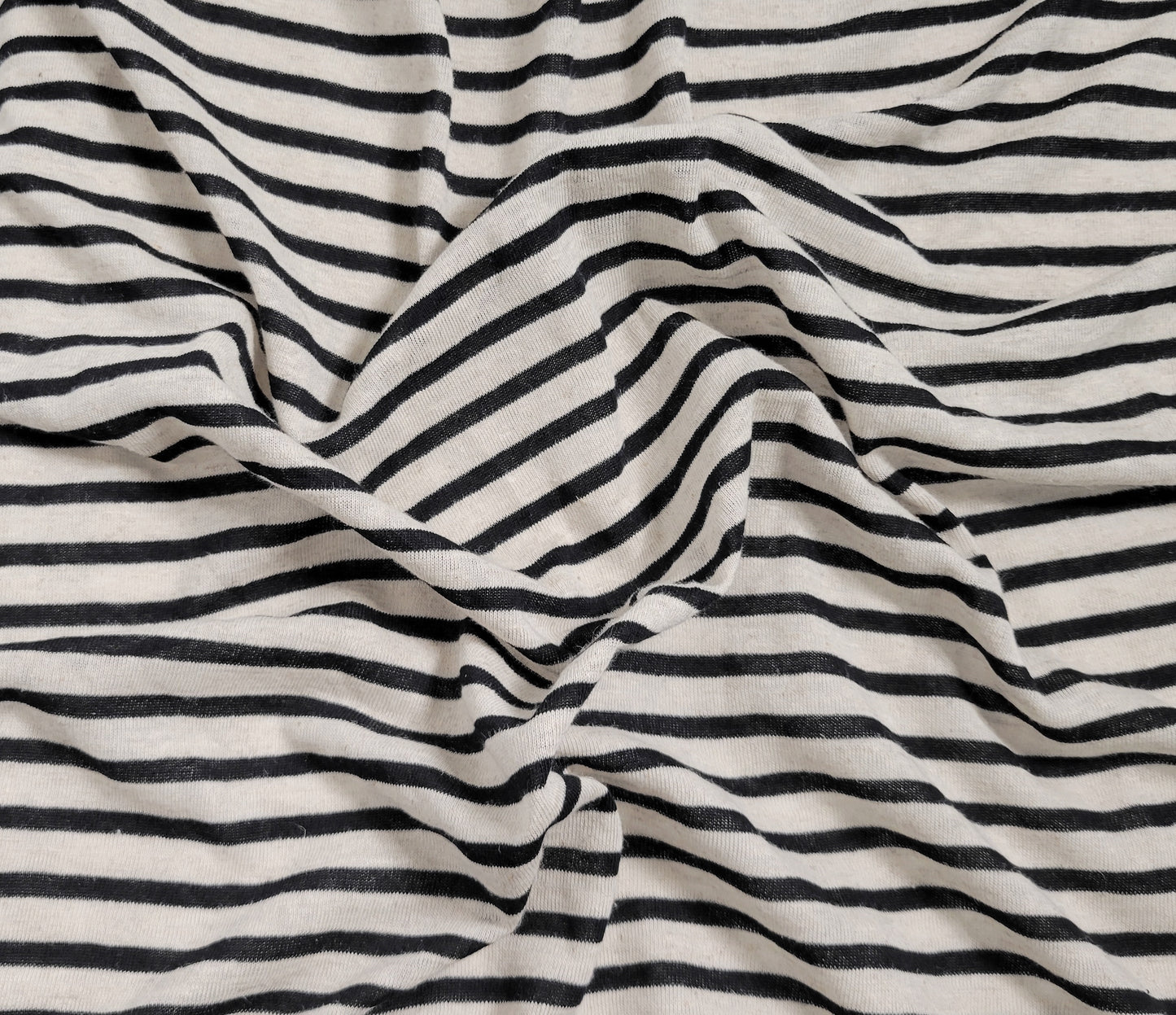 Yarn Dye Stripe Black Natural Linen Jersey Blend
