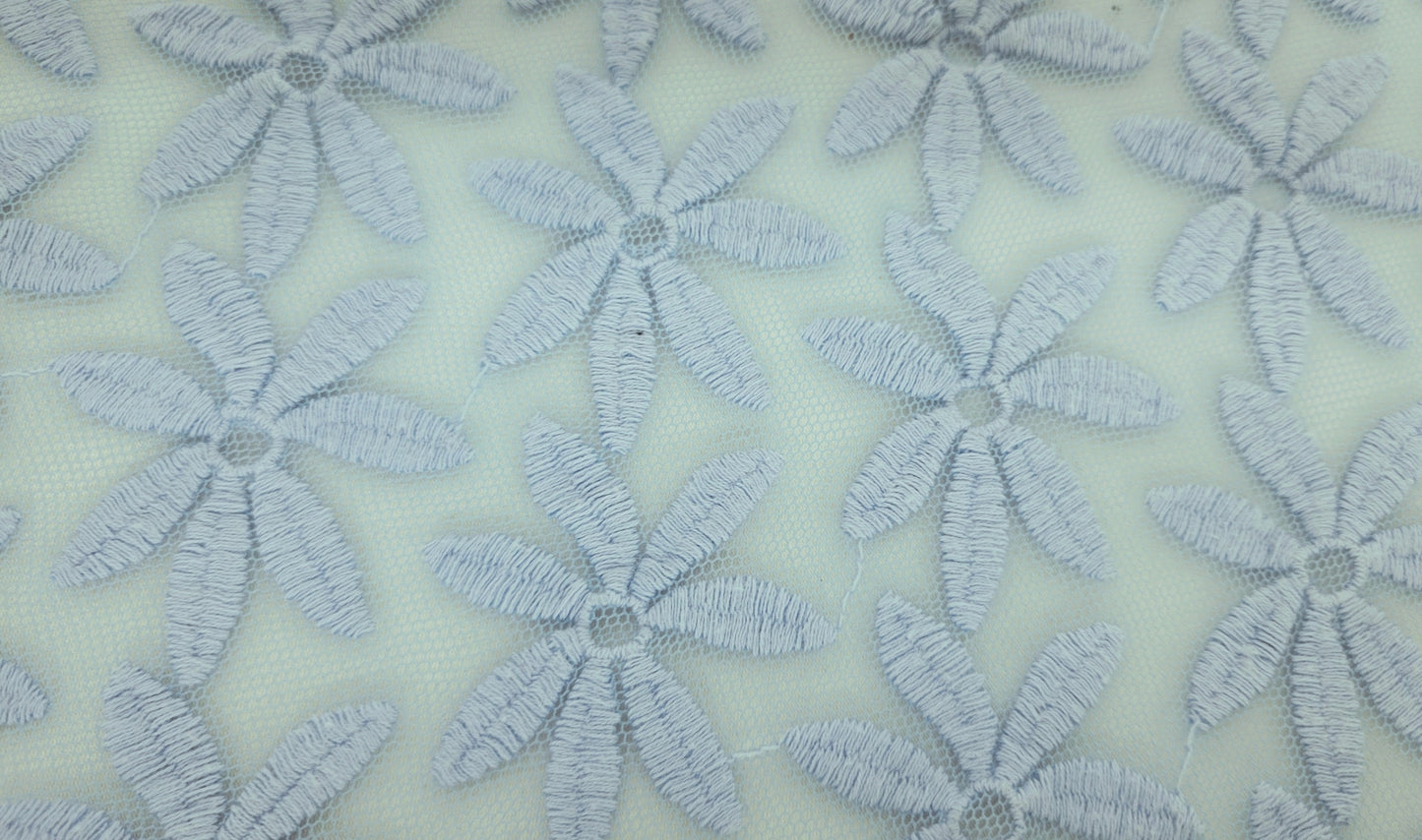 Sky Blue Cotton Nylon Flower Lace