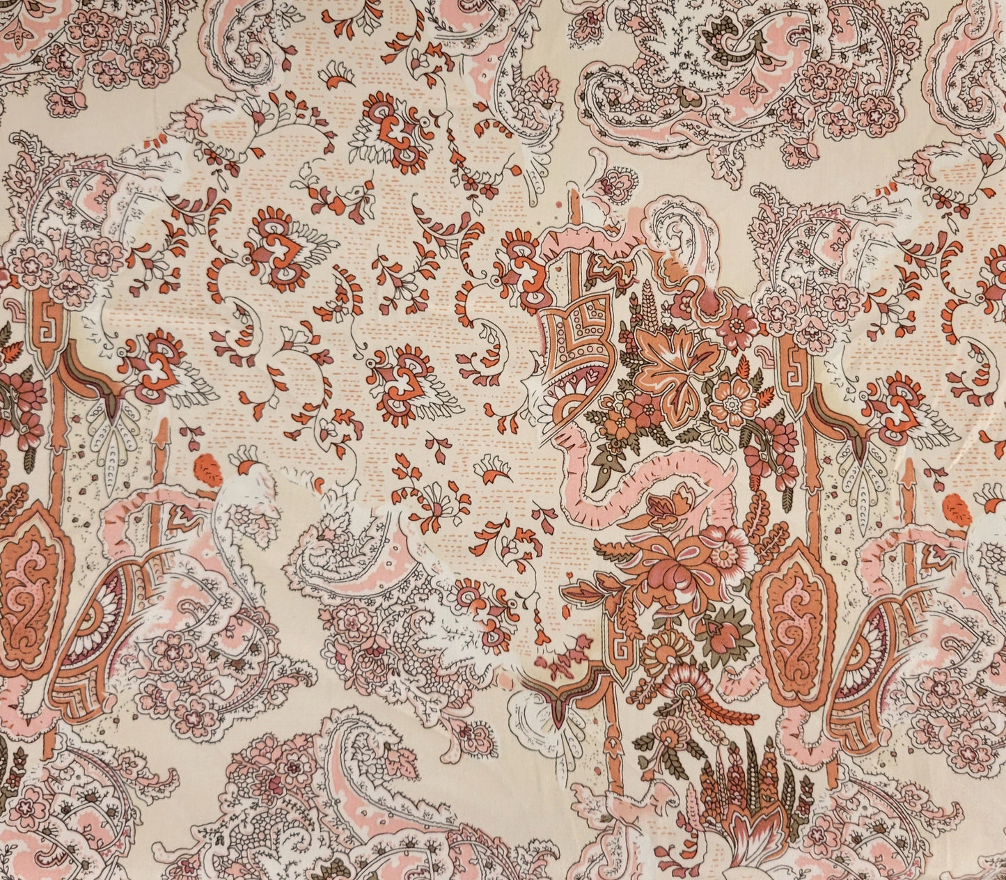 Fine Cotton Twill Spandex Satin Finish Pink Beige Floral Print Fabric
