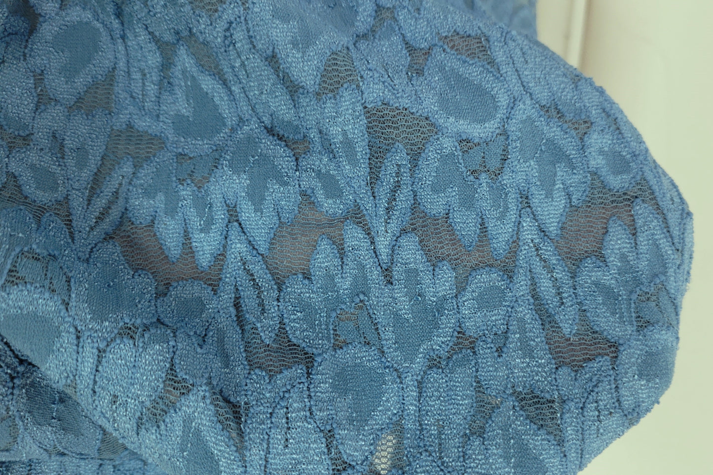 Blue Nylon Spandex Floral Lace