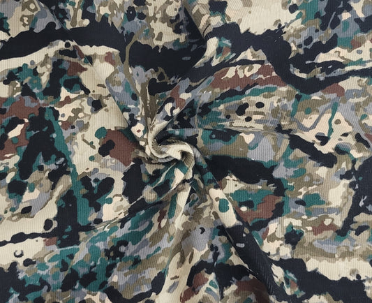 2x1 Rib Knit Cotton Spandex Camouflage Print Fabric