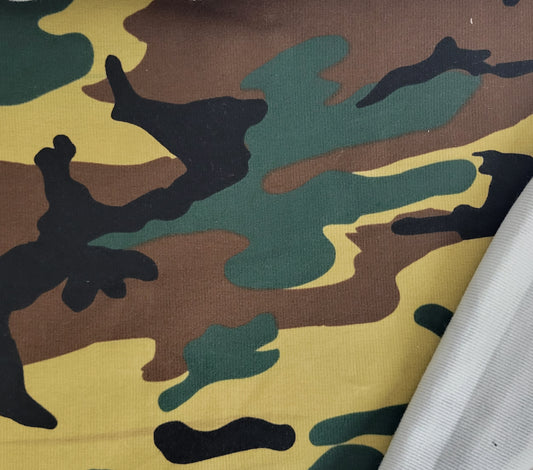 2x1 Rib Knit Cotton Spandex Camouflage Print Fabric