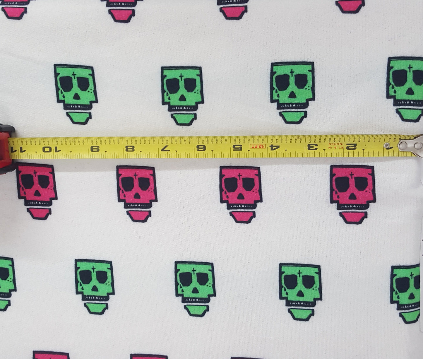 Green Pink Skulls and Cross Print Cotton French Terry Knit
