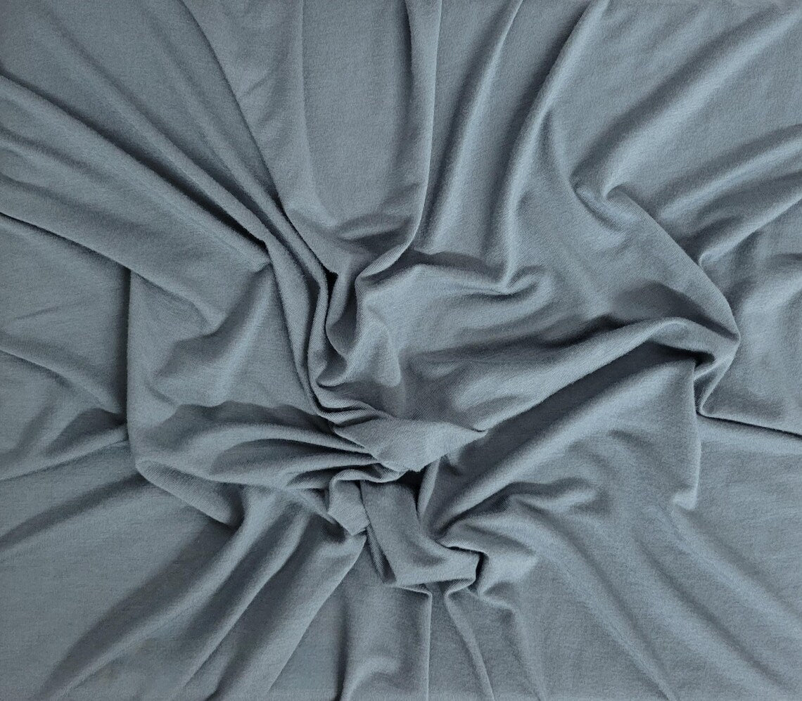 gray blue bamboo stretchy jersey knit fabric