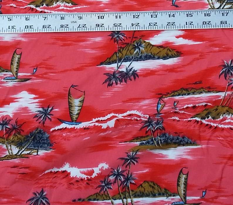 Red Hawaiian Print Rayon Challis Fabric