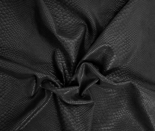 Black Crocodile Skin Print Stretchy Vegan Soft Leather