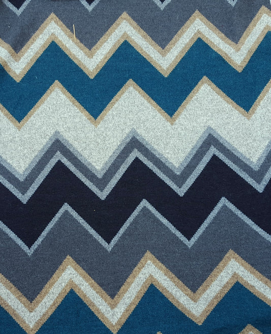 Sweater Knit Chevron Design Turquoise Navy Gray