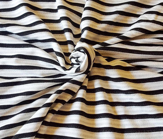 Off White Black Stripe Rayon Spandex French Terry Knit 6/17