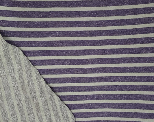 Purple Gray Stripe Cotton French Terry Knit