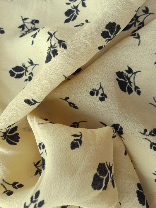 Rayon Crepe Ivory with Black Flower Print #1