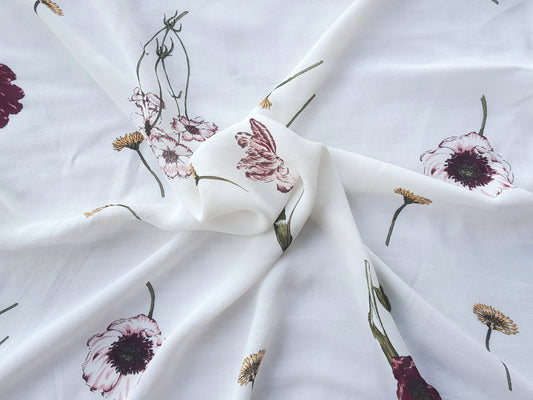 Rayon Crepe White with Flowers Print #2