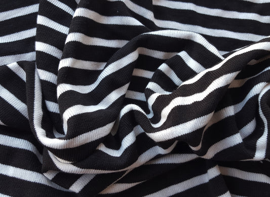 Tencel Spandex Sweater Knit Big Stripes Black White Yarn Dye #101