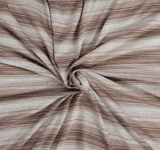 Lt Brown Off White Stripes Print Polyester Jersey Knit