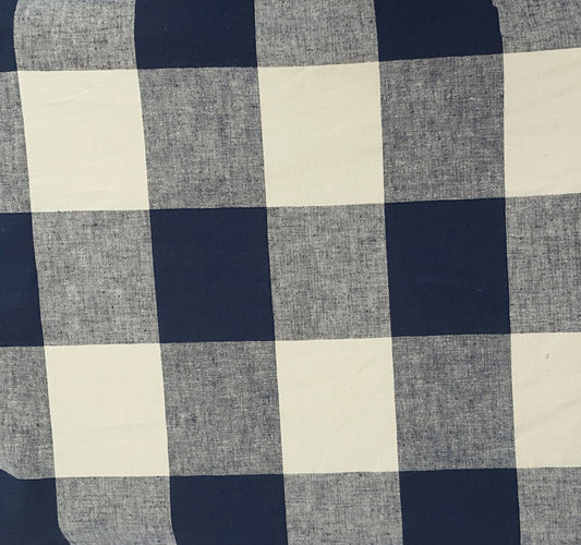 Linen Cotton Blue Off White Buffalo Check Yarn Dye