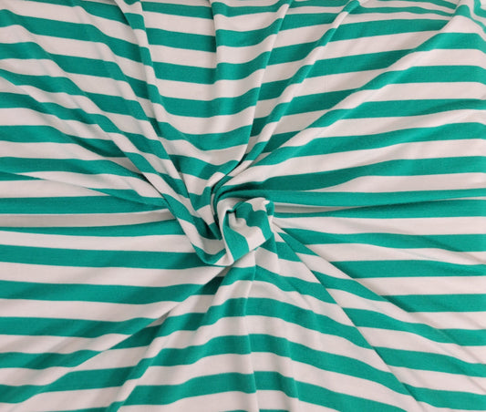 Green White 1/2" Stripe Modal Spandex Print Jersey