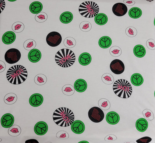 Peace Love Heart Print Modal Spandex Print Jersey