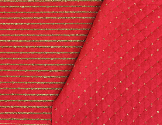 Holiday Christmas Red & Gold Double Knit Reversible Acrylic Yarn Dye Stripe or Diamond
