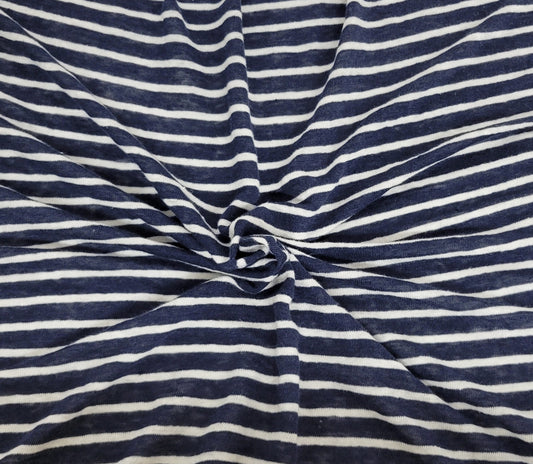 Navy With White Stripe Yarn Dye Linen Jersey