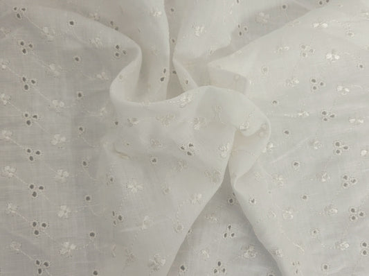 Off White 100% Linen Eyelet Embroidery