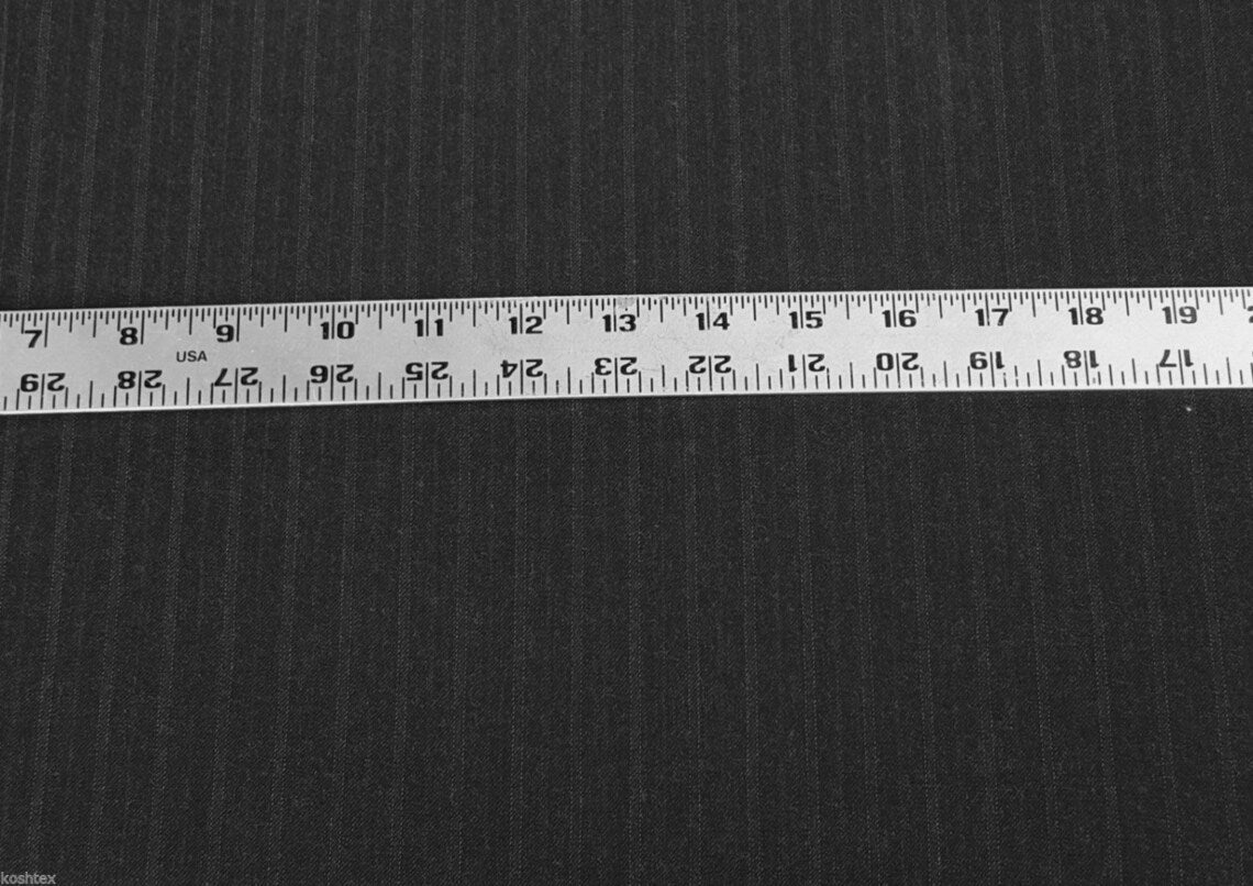100% Wool Suiting Fabric Charcoal Stripe on Black