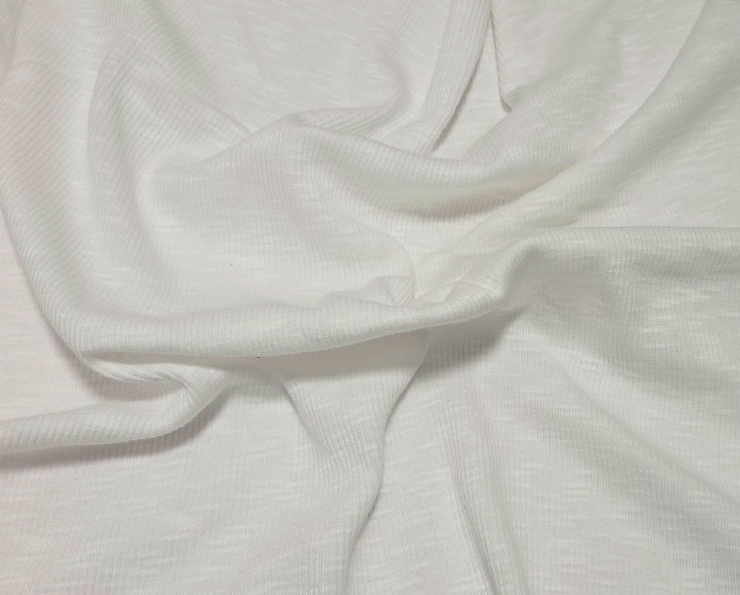 White Cotton Slub 2x2 Rib Knit 180GSM Fabric