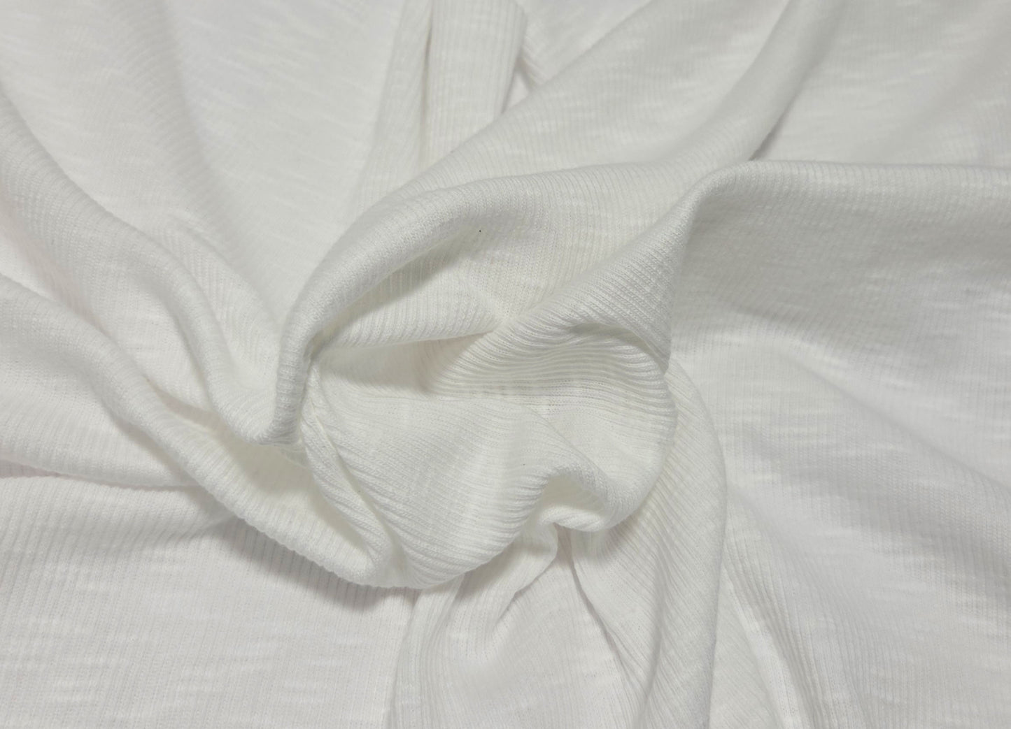 White Cotton Slub 2x2 Rib Knit 180GSM Fabric