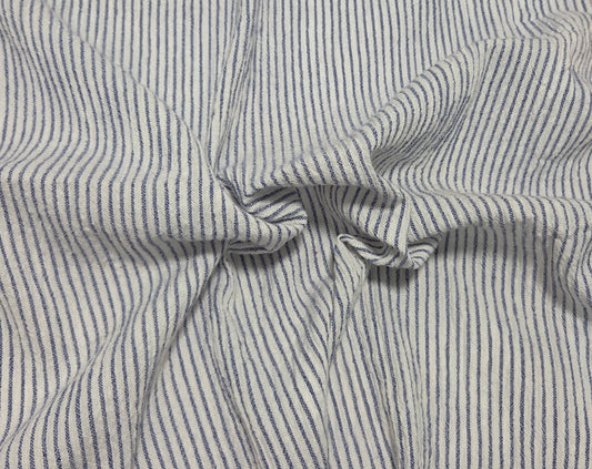 Blue White Stripe Crinkle Woven Cotton Yarn Dye Fabric