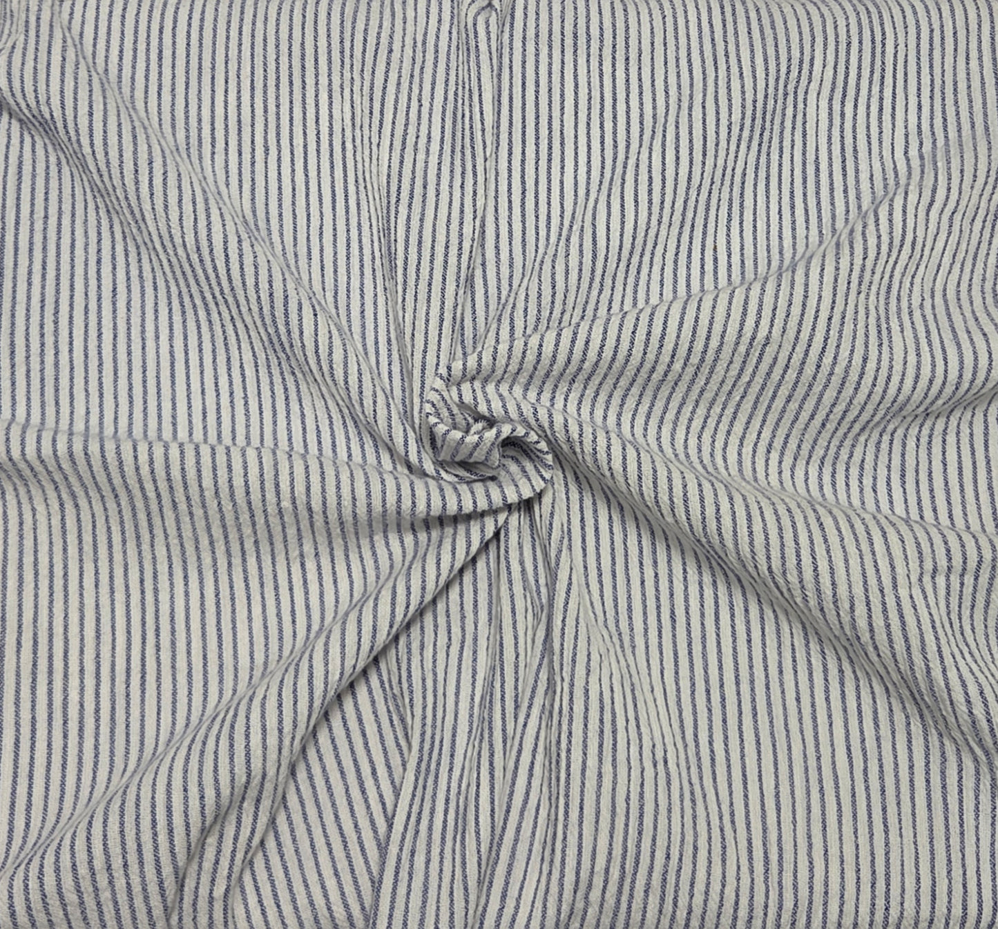 Blue White Stripe Crinkle Woven Cotton Yarn Dye Fabric