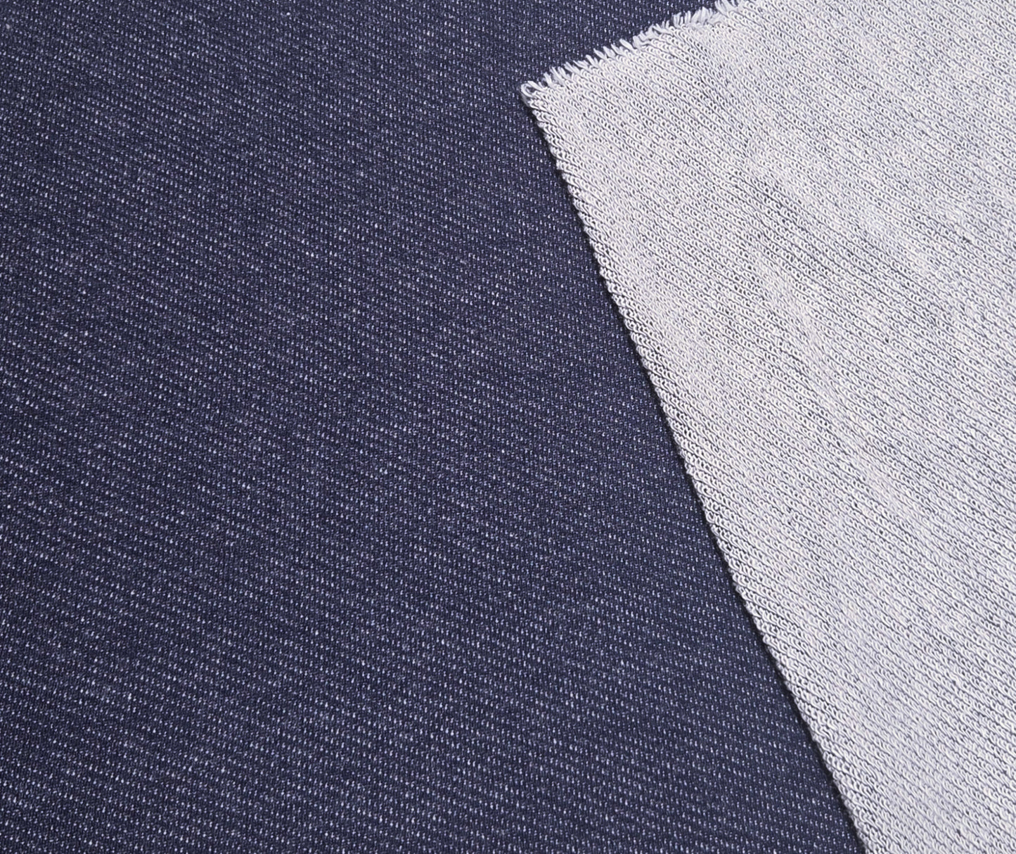 Two Tone Navy White 100% Cotton  French Terry Knit Fabric