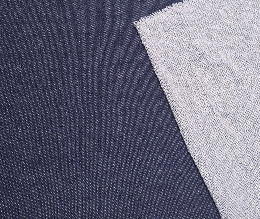 Two Tone Navy White 100% Cotton  French Terry Knit Fabric