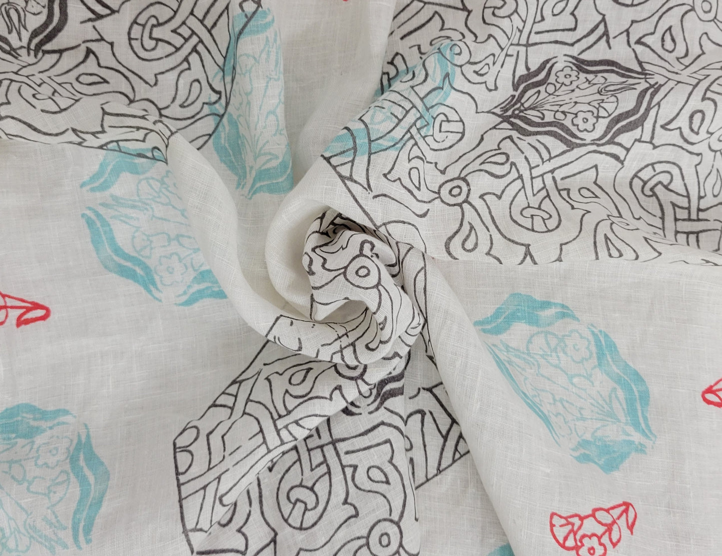 100% Woven Linen Blue Gray Abstract Print