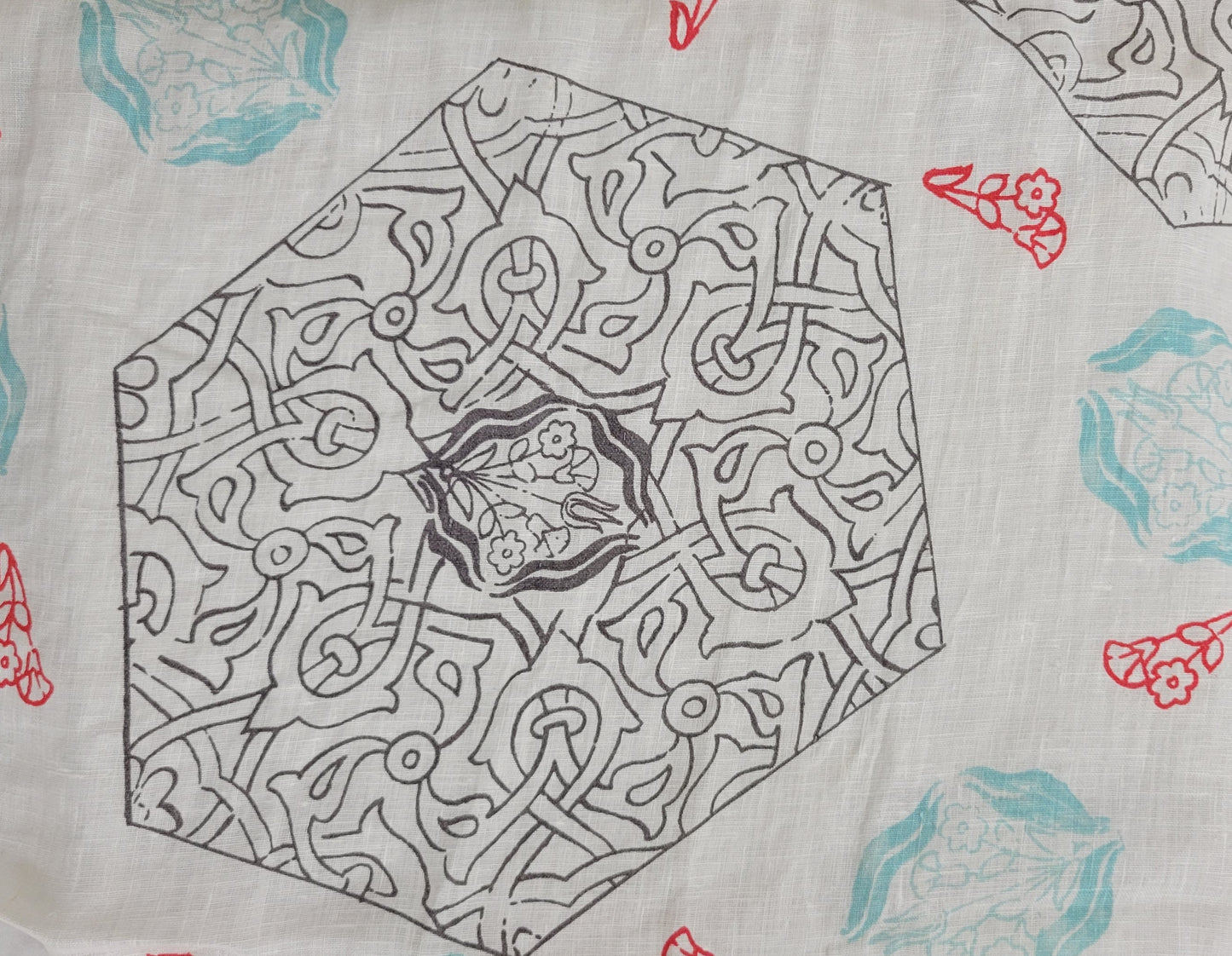 100% Woven Linen Blue Gray Abstract Print