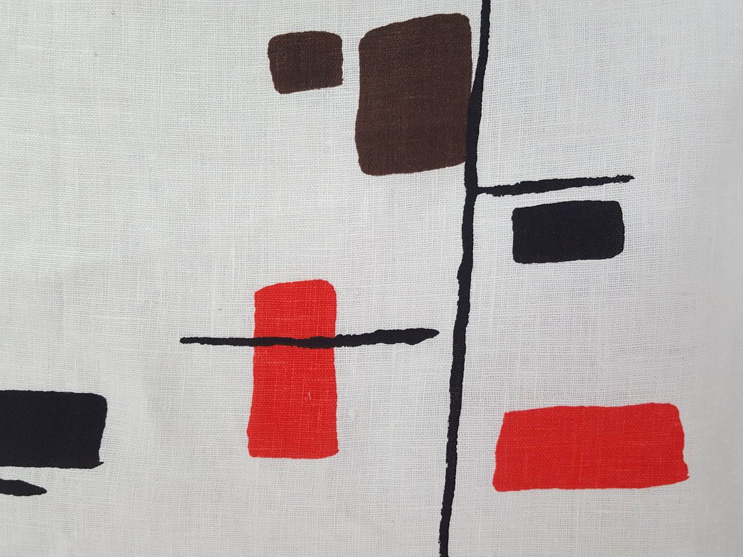 100% Woven Linen Black Brown Red Abstract Print