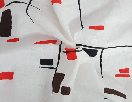 red brown black abstract woven linen print fabric by yard in los angeles for dresses napkins shirt pillow cover