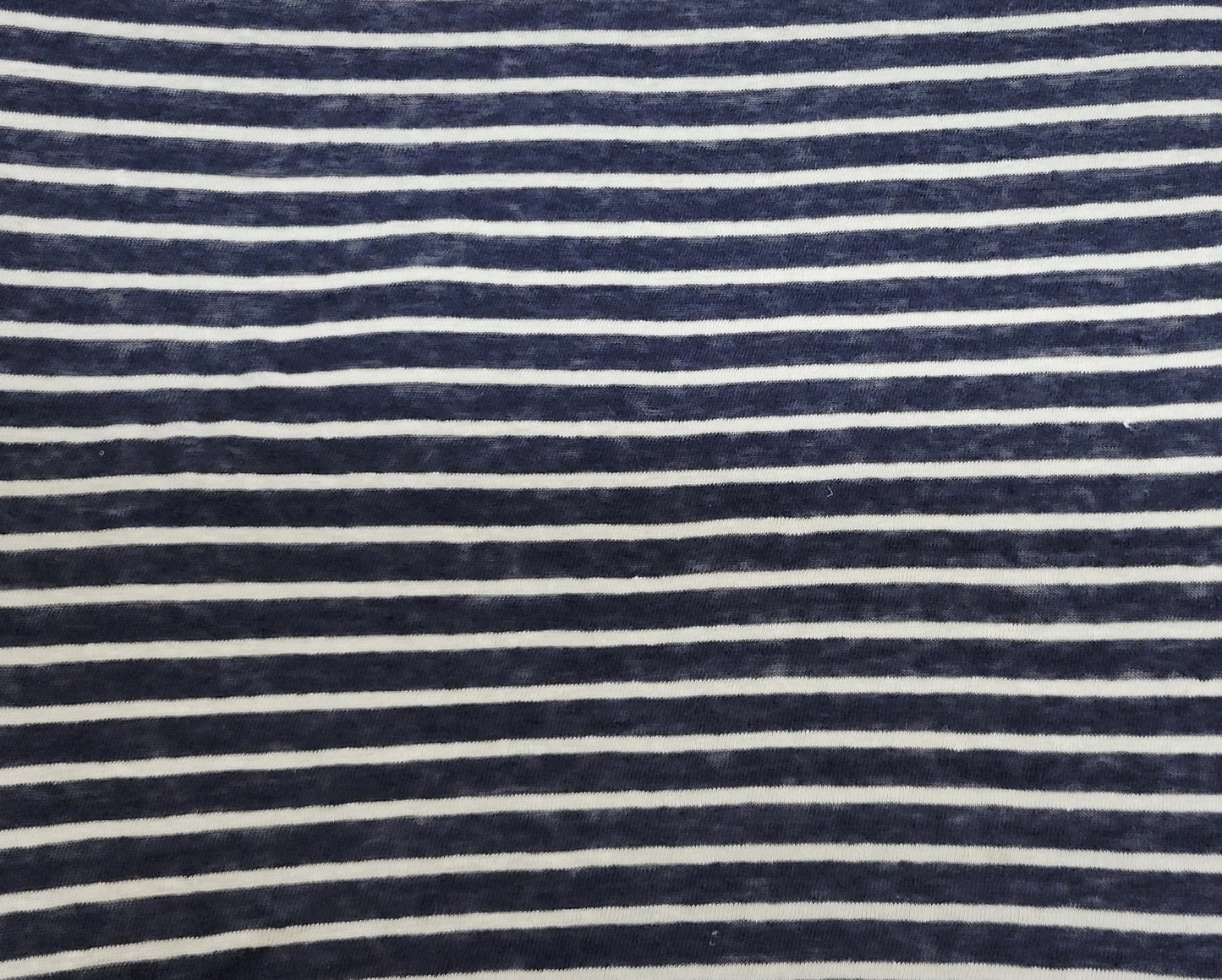 Navy With White Stripe Yarn Dye Linen Jersey