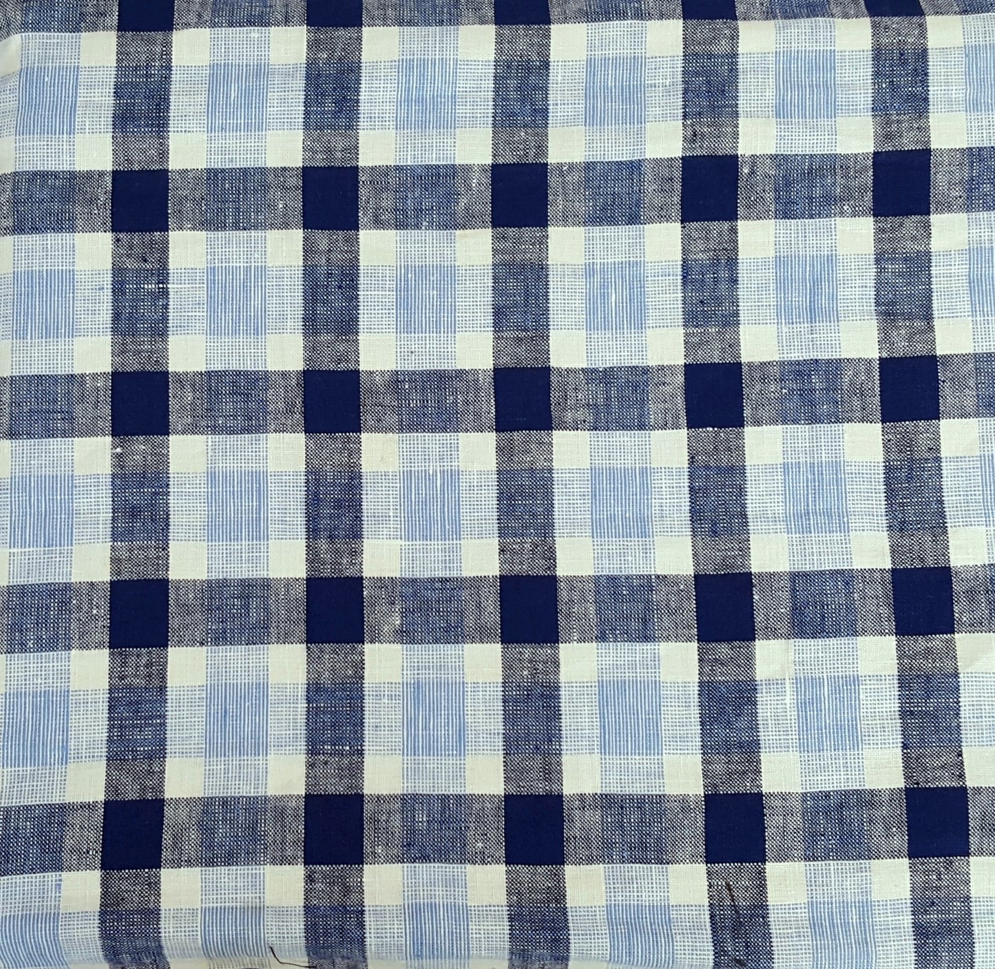 100% Woven Linen Blue White Medium Gingham Yarn Dye