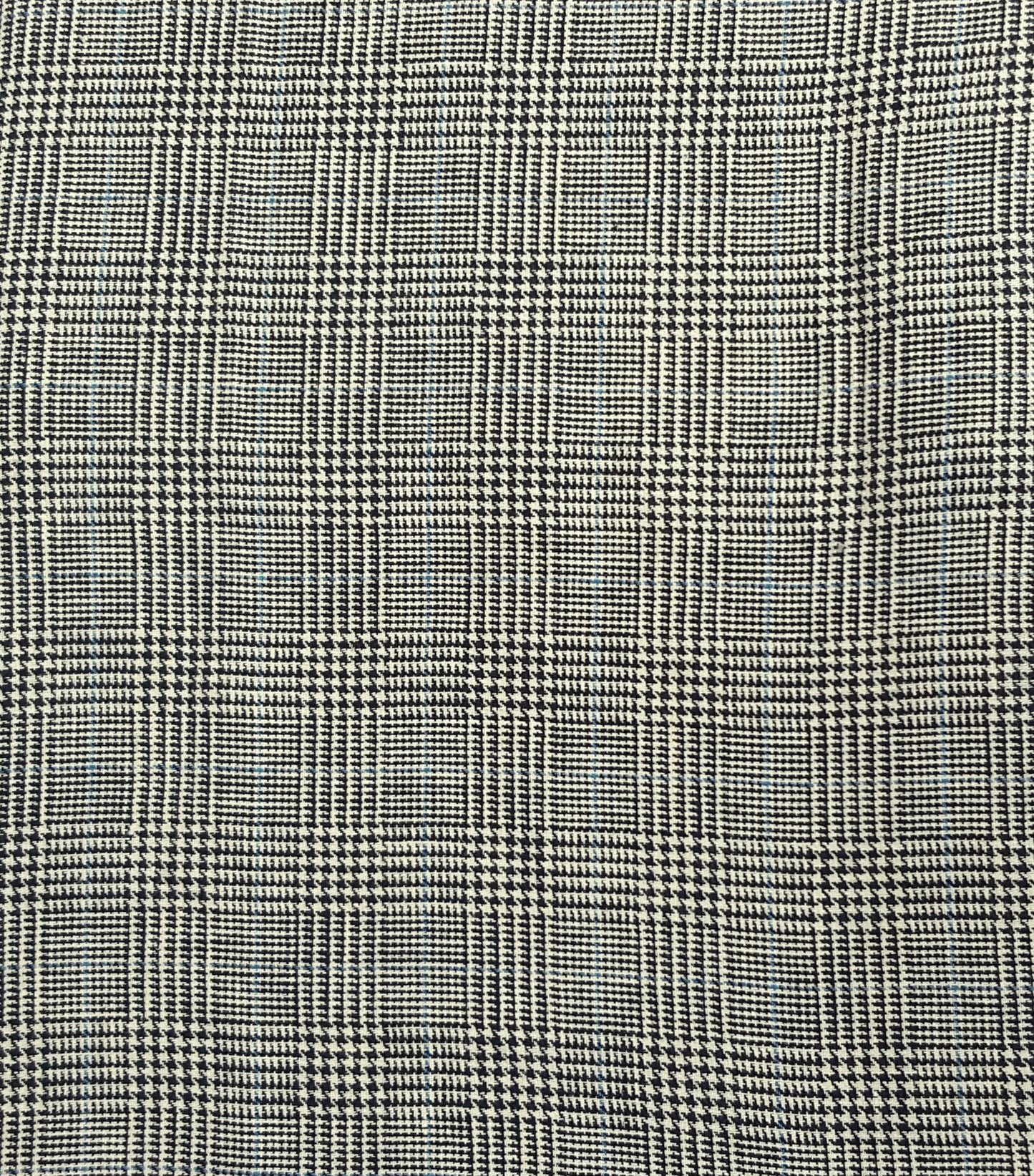 100% Woven Linen Vintage Houndstooth Plaid Black Ivory Blue Yarn Dye