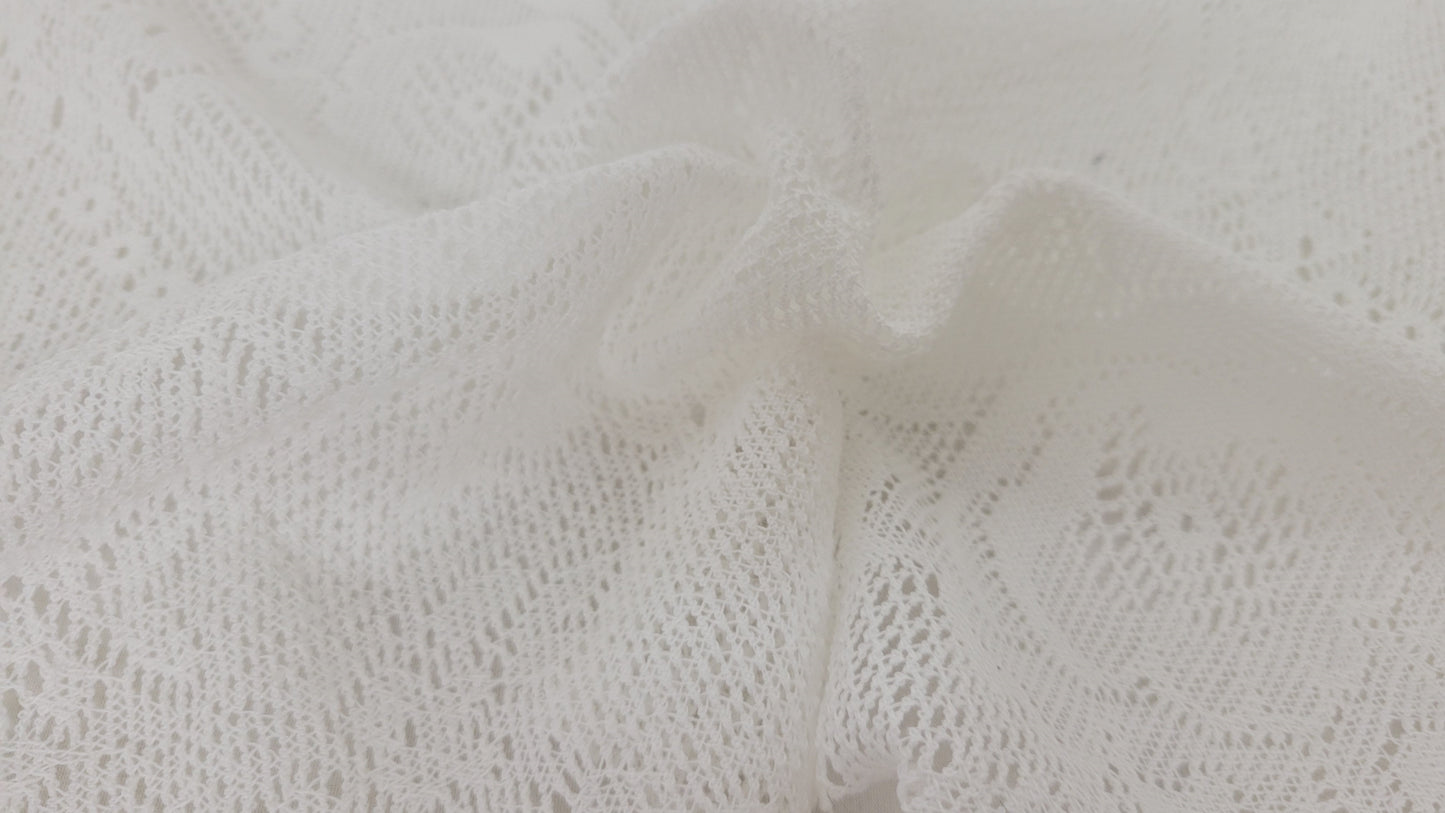 Off White Polyester Crochet Knit Lace