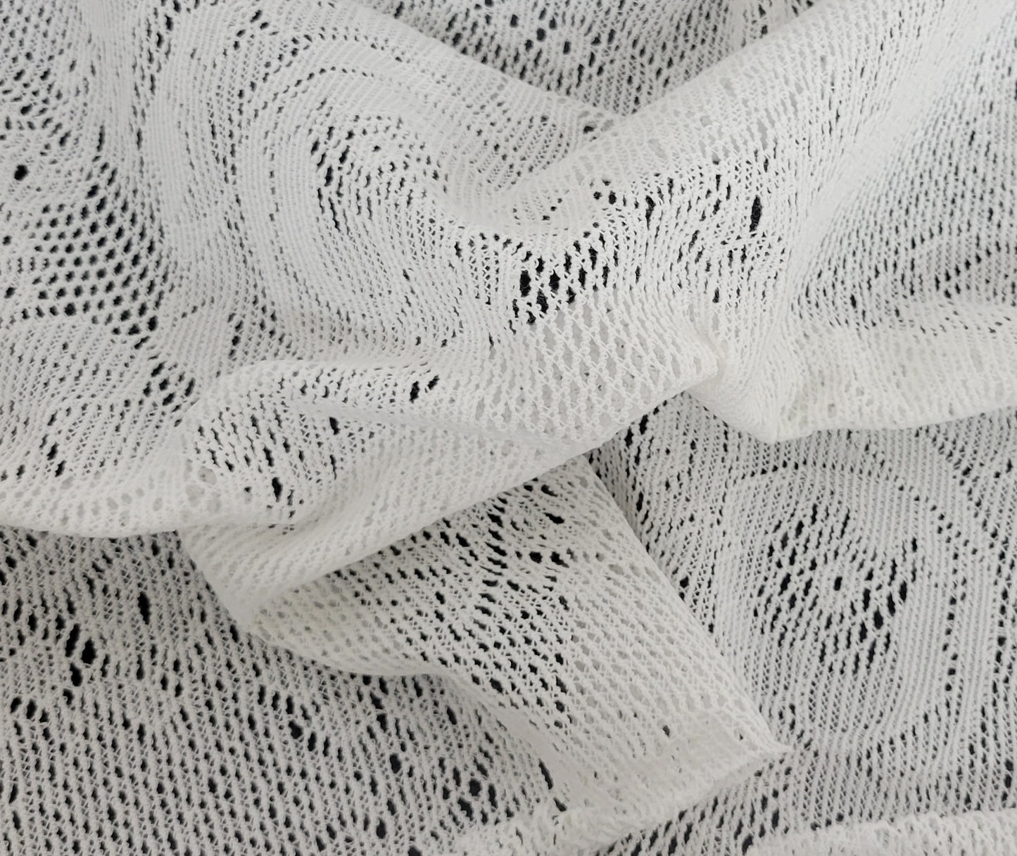 Off White Polyester Crochet Knit Lace
