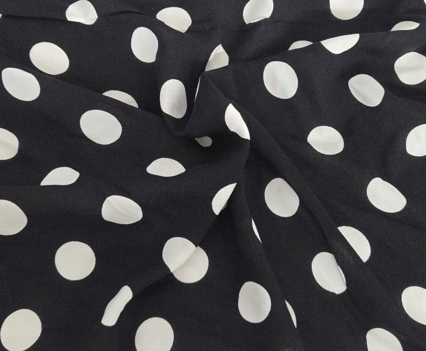 White Quarter Size Polka Dot on Black Rayon Challis