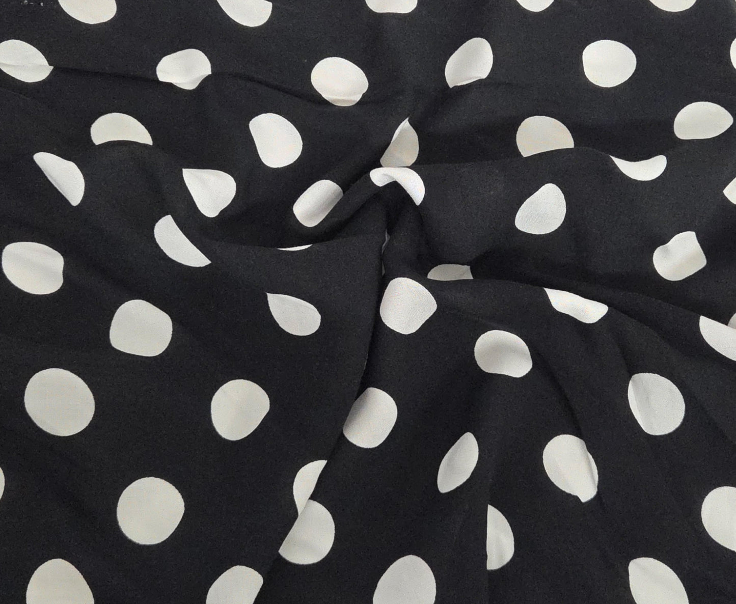 White Quarter Size Polka Dot on Black Rayon Challis