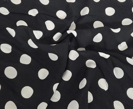 White Quarter Size Polka Dot on Black Rayon Challis