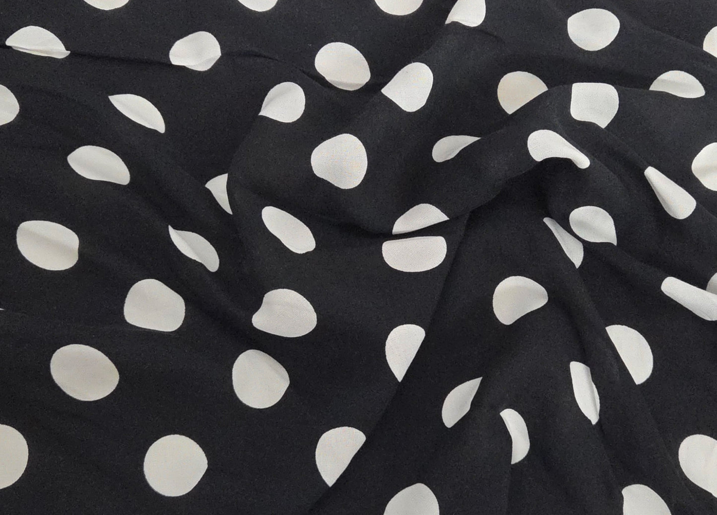 White Quarter Size Polka Dot on Black Rayon Challis