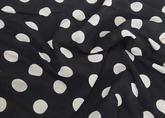 White Quarter Size Polka Dot on Black Rayon Challis