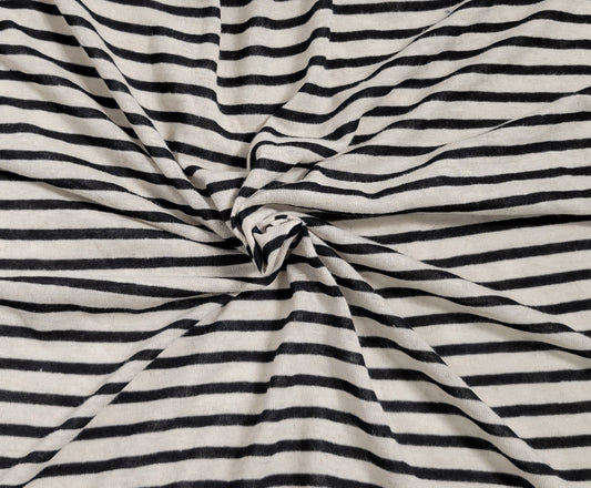 Yarn Dye Stripe Black Natural Linen Jersey Blend