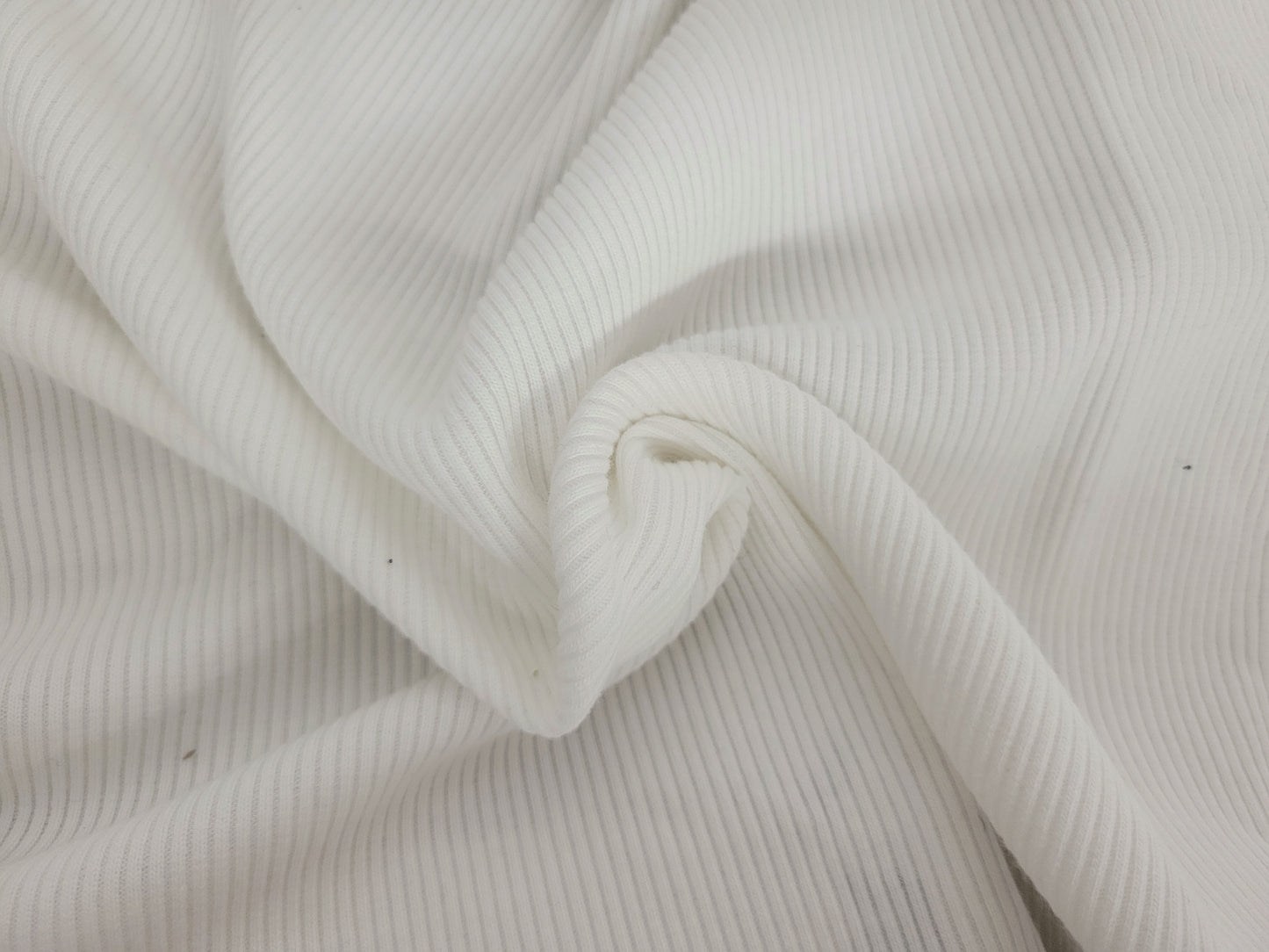laundered organic cotton stretch 2x1 rib  knit in off white dyeable by yard for necklines, bodycon dress, waistbands made in the usa
